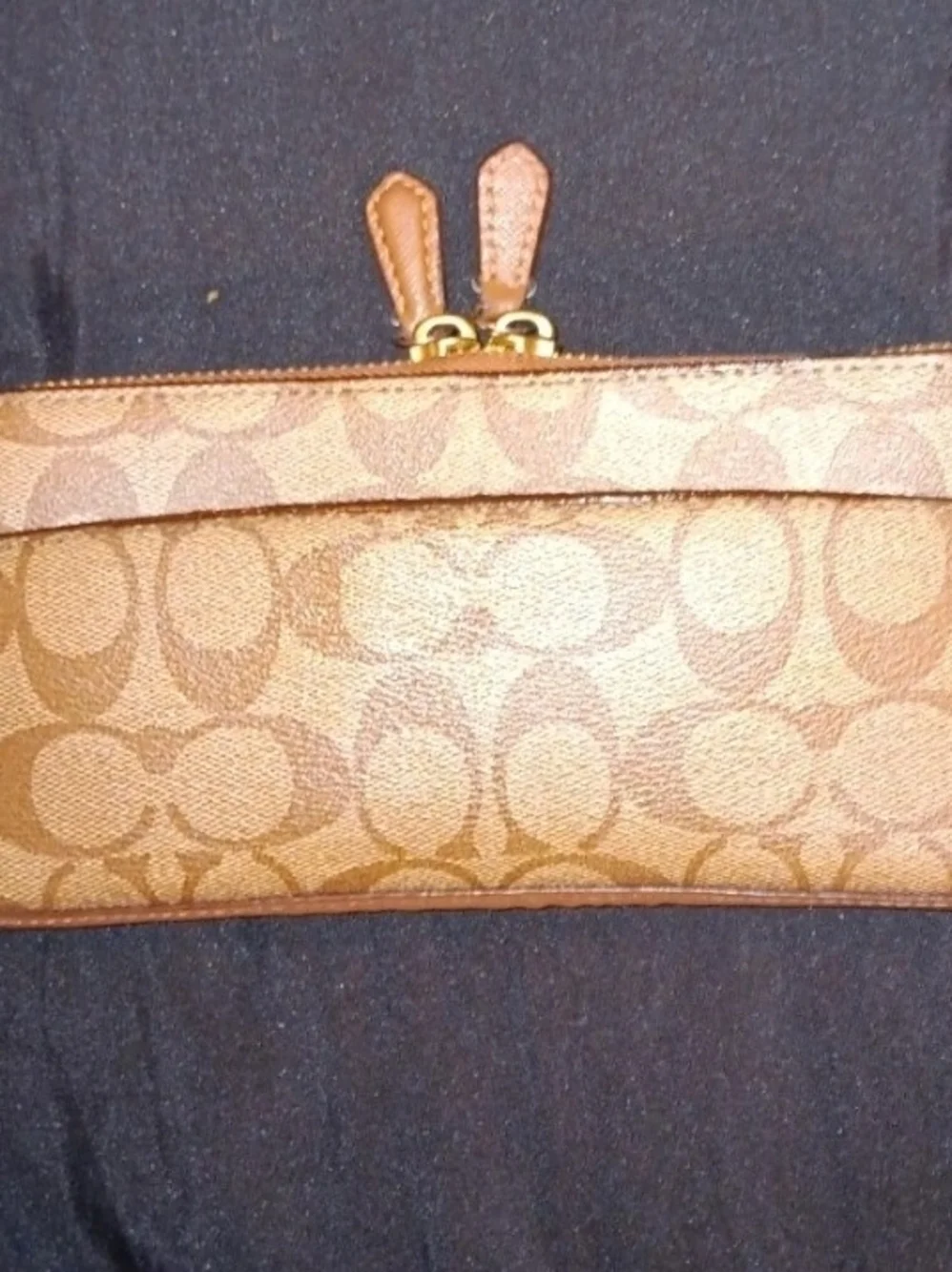 Coach Signature Canvas Tan Double Zipper Wallet
